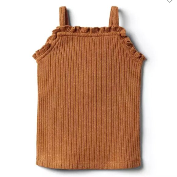 Janie & Jack Metallic Tan Ruffle Ribbed Ruffle Sweater Tank Top Knit Girls 10 - Picture 1 of 7